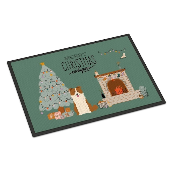 Carolines Treasures 24 x 36 in. Red White Border Collie Christmas Everyone Indoor or Outdoor Mat CK7682JMAT - main